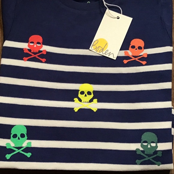 BODEN NWT AUTHENTIC BRETON STRIPES NAVY/WHITE 100% COTTON SKULL DESIGN TSHIRT - Picture 6 of 10